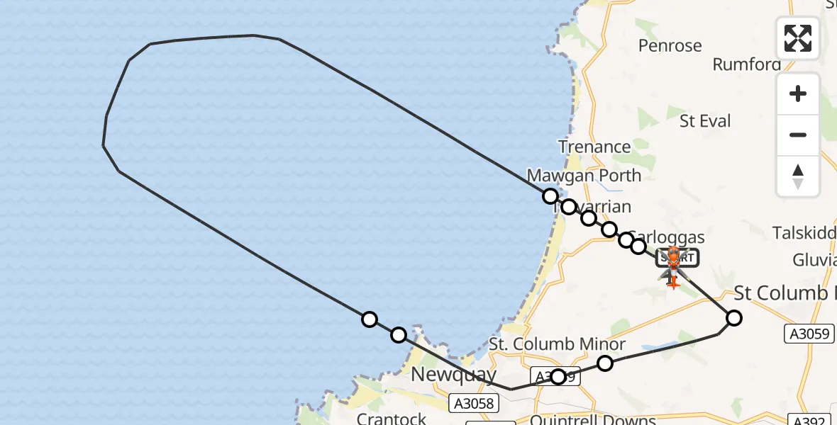 Flight route Coastguard Helicopter Cornwall Airport Newquay - Cornwall Airport Newquay, 02 August 2026, 13:53