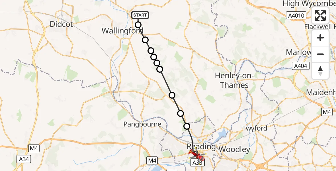 Flight route Air Ambulance Helicopter RAF Benson - Reading, 02 August 2026, 14:16
