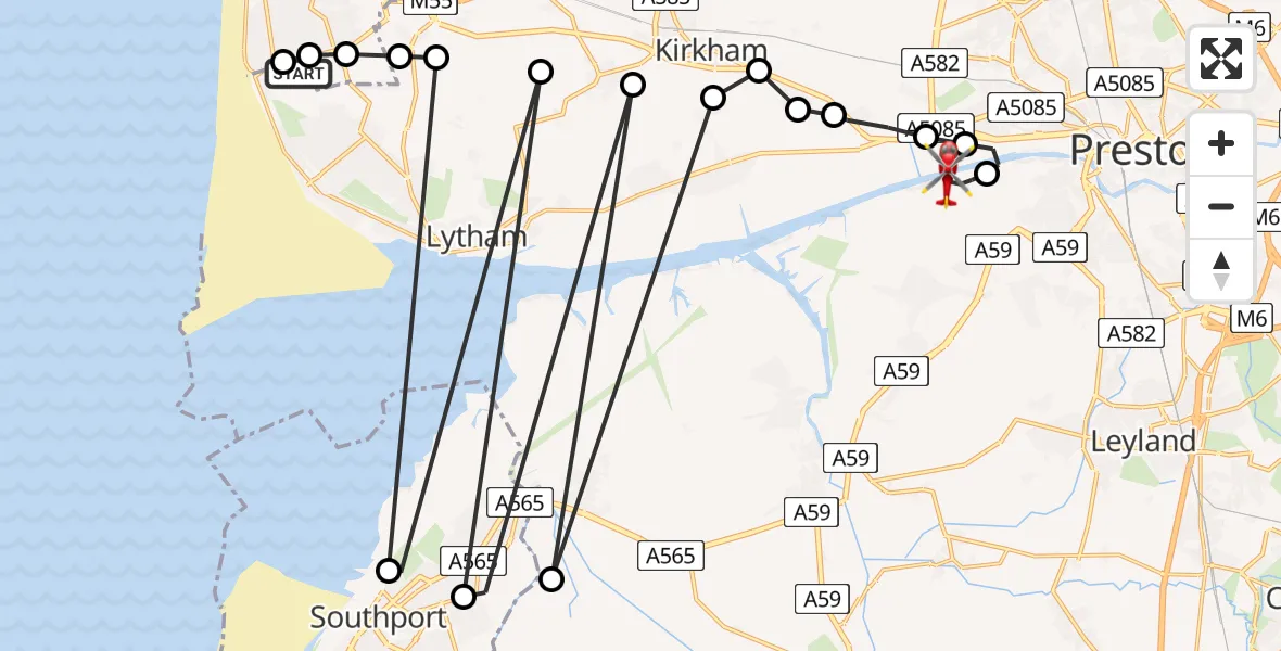 Flight route Air Ambulance Helicopter Blackpool Airport - Hutton, 02 August 2026, 14:16