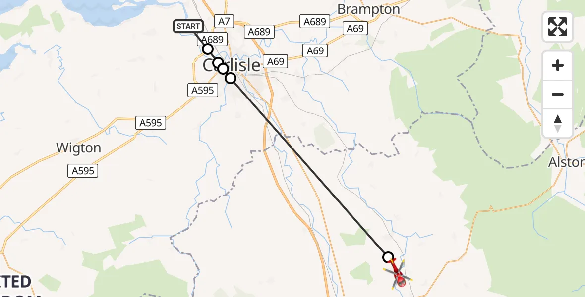 Flight route Air Ambulance Helicopter Cargo - Great Salkeld, 02 August 2026, 14:19