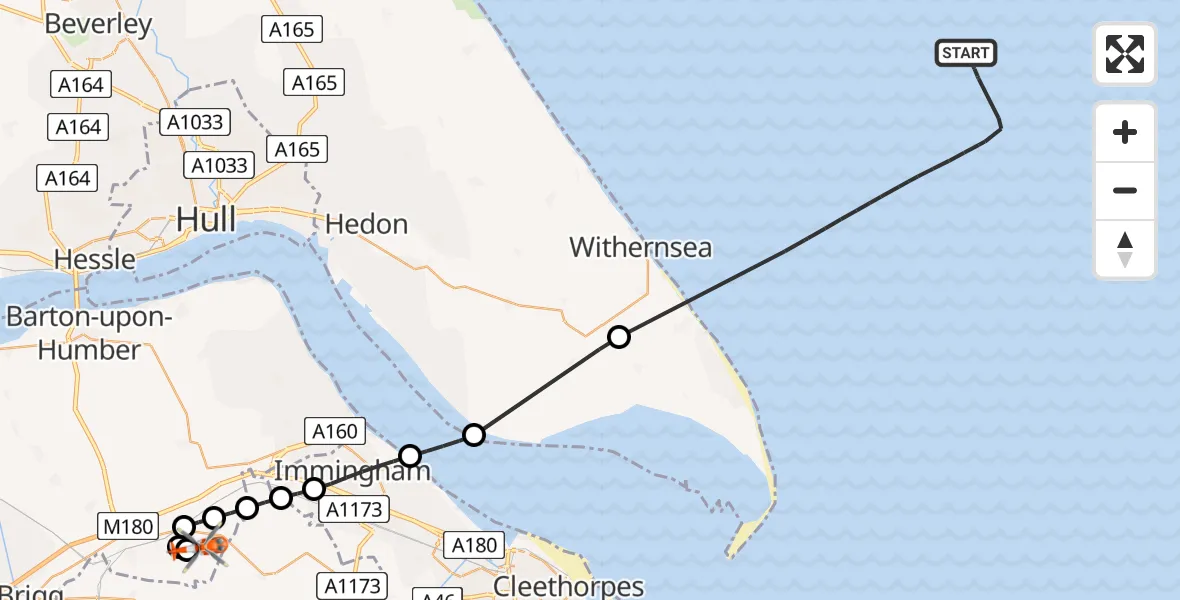 Flight route Coastguard Helicopter North Sea - Humberside Airport, 02 August 2026, 14:34