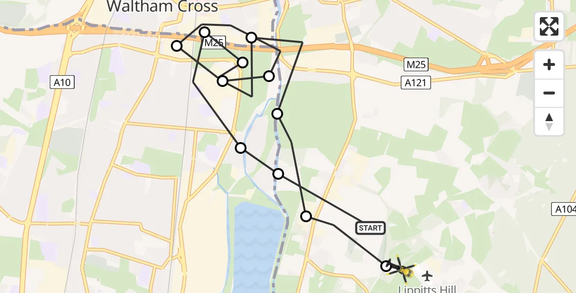 Flight route Police Helicopter Sewardstonebury - Sewardstonebury, 02 August 2026, 14:56