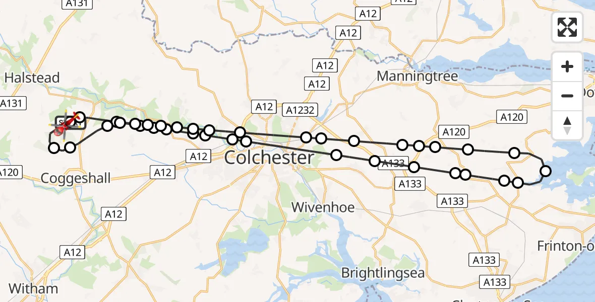 Flight route Air Ambulance Helicopter Earls Colne Airfield - Earls Colne Airfield, 02 August 2026, 14:56