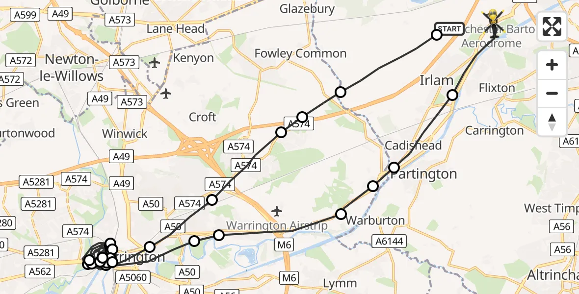 Flight route Police Helicopter Irlam - Irlam, 02 August 2026, 14:57