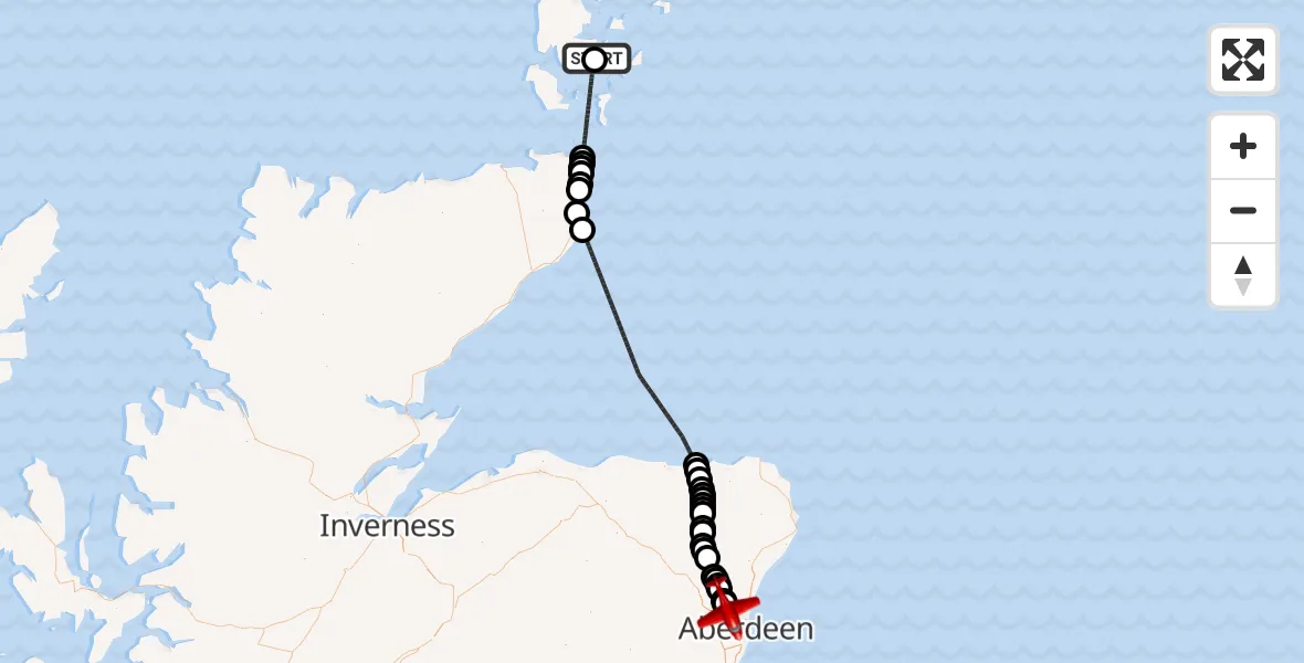 Flight route Air Ambulance Aircraft Kirkwall - Aberdeen International Airport, 02 August 2026, 15:09