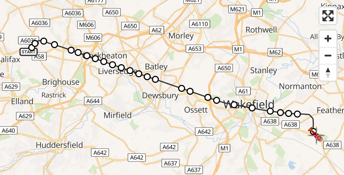Flight route Air Ambulance Helicopter Northowram - YAA Nostell Helicopter Port, 02 August 2026, 15:13