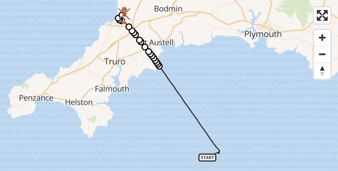 Flight route Coastguard Helicopter English Channel - Cornwall Airport Newquay, 02 August 2026, 15:13