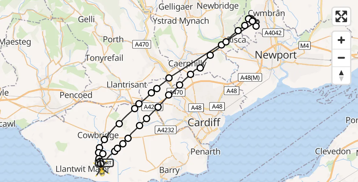 Flight route Police Helicopter St Mary Church - MOD St Athan, 02 August 2026, 15:54