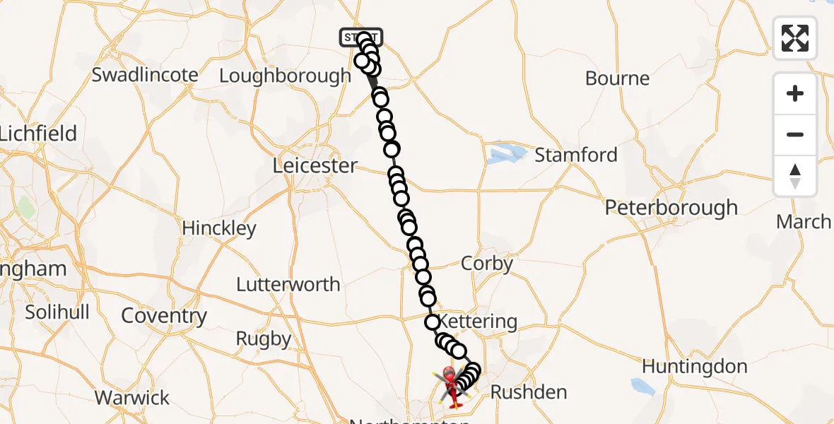 Flight route Air Ambulance Helicopter Rushcliffe - Northampton, 02 August 2026, 15:58