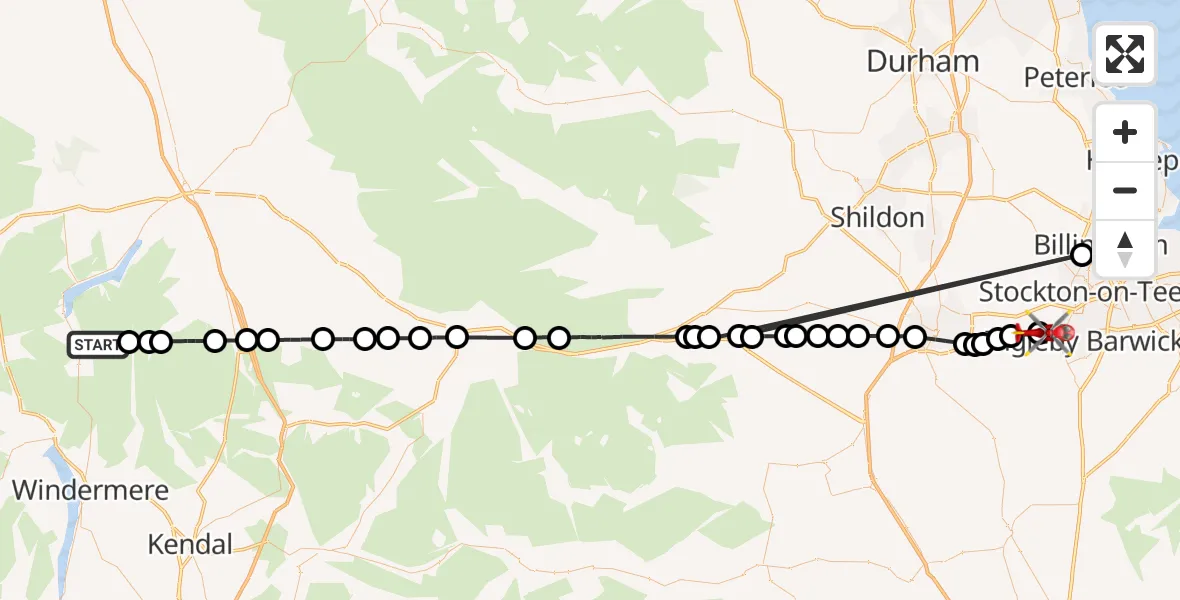 Flight route Air Ambulance Helicopter Martindale - Egglescliffe, 02 August 2026, 16:33