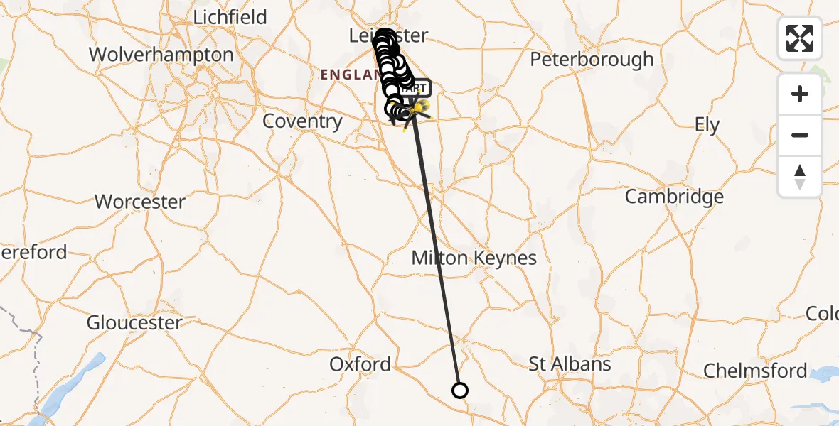 Flight route Police Helicopter Mowsley - Harborough, 02 August 2026, 16:33
