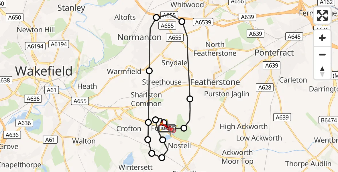 Flight route Air Ambulance Helicopter YAA Nostell Helicopter Port - YAA Nostell Helicopter Port, 02 August 2026, 16:45