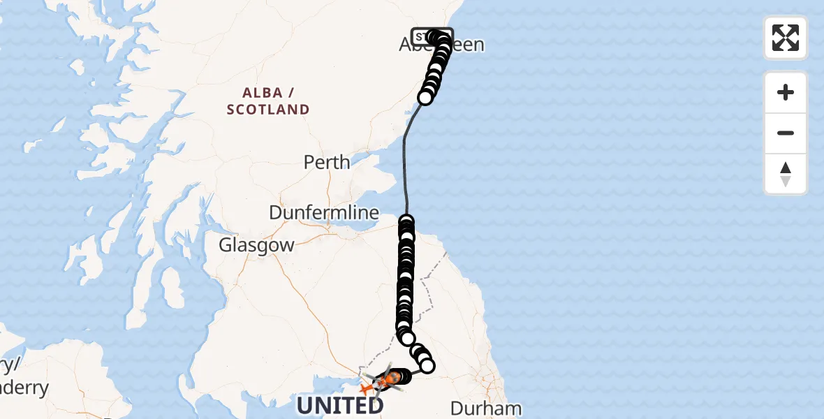 Flight route Coastguard Helicopter Aberdeen International Airport - Carlisle Lake District Airport, 02 August 2026, 17:17