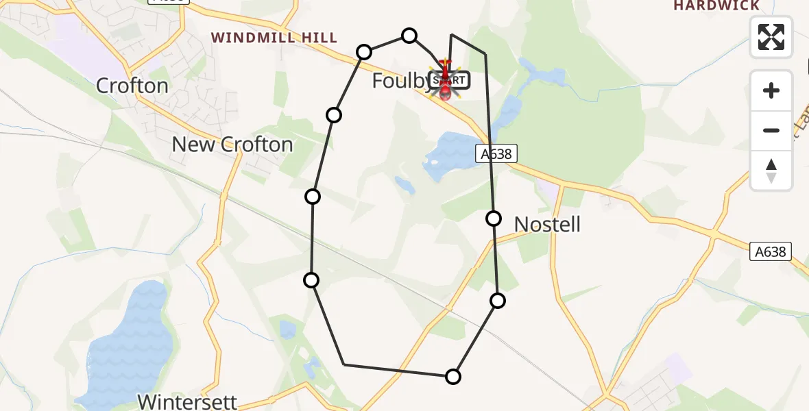 Flight route Air Ambulance Helicopter YAA Nostell Helicopter Port - YAA Nostell Helicopter Port, 02 August 2026, 18:46