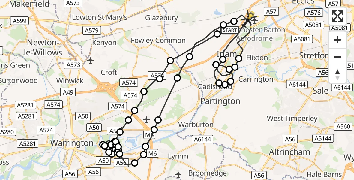 Flight route Police Helicopter Irlam - Manchester Barton Aerodrome, 02 August 2026, 19:08
