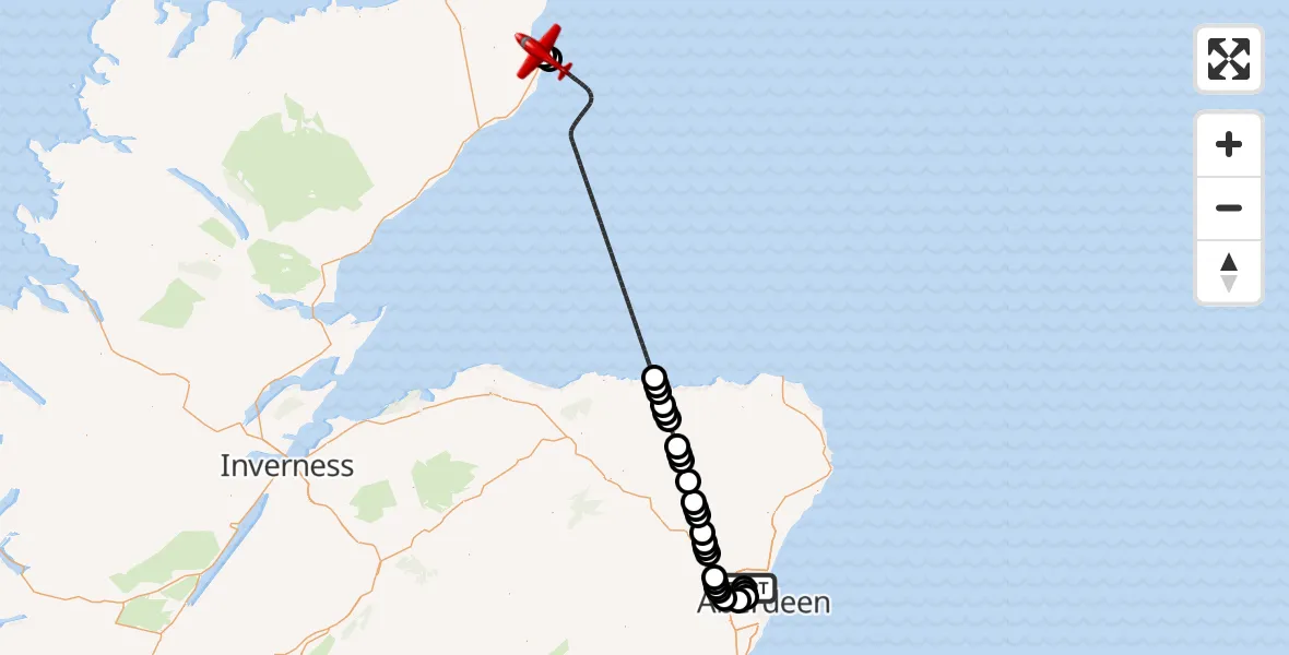 Flight route Air Ambulance Aircraft Aberdeen International Airport - Wick John O'Groats Airport, 02 August 2026, 19:17