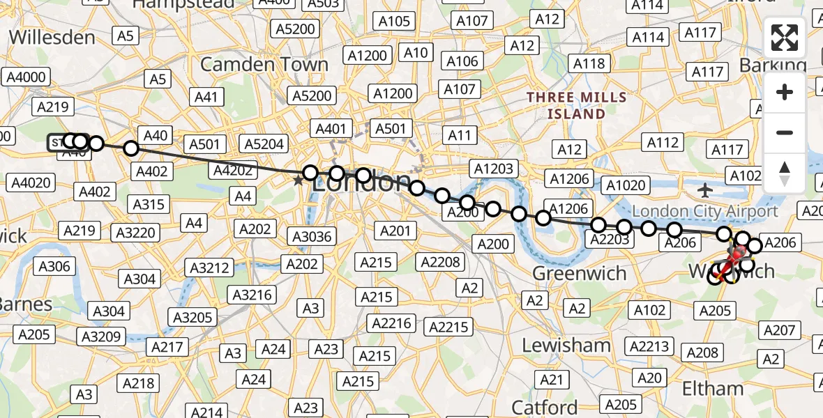 Flight route Air Ambulance Helicopter Shepherd's Bush - Nightingale House, 02 August 2026, 19:21