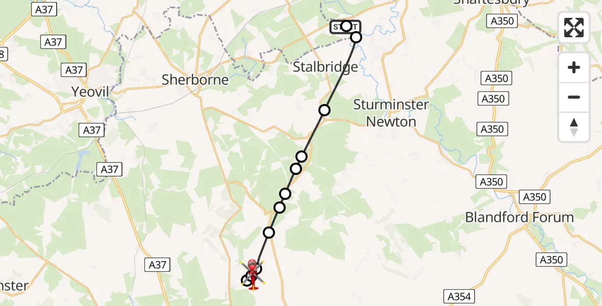 Flight route Air Ambulance Helicopter Henstridge Airfield - Alton Pancras, 02 August 2026, 19:44