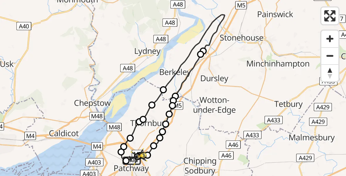 Flight route Police Helicopter Almondsbury - Almondsbury Helicopter Base, 02 August 2026, 20:09
