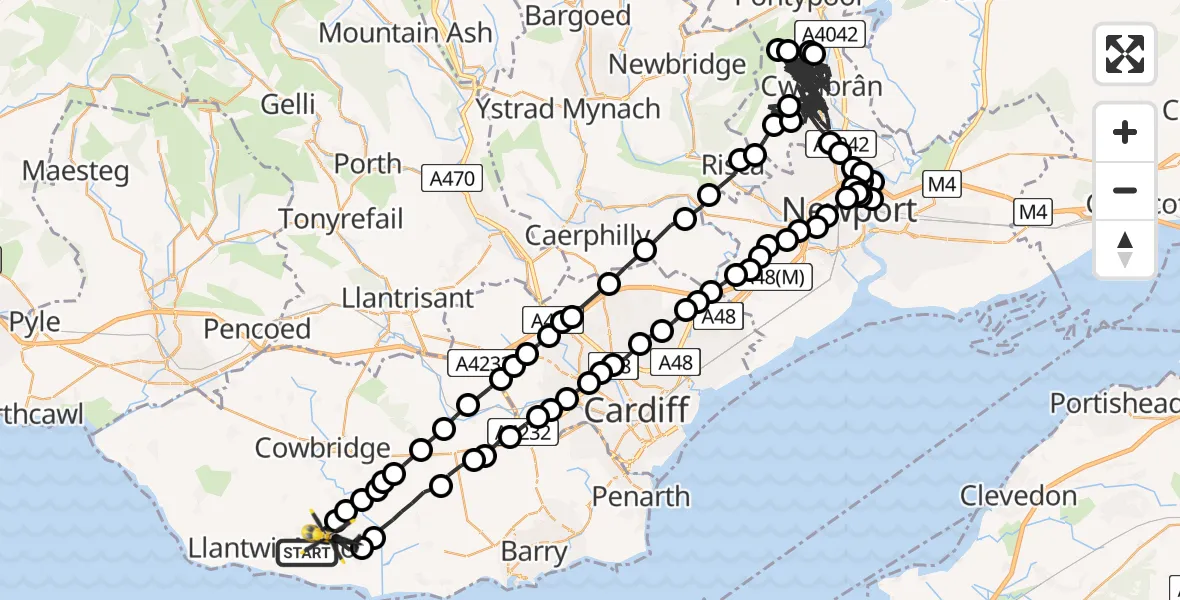 Flight route Police Helicopter Boverton - MOD St Athan, 02 August 2026, 20:32