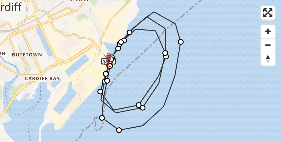 Flight route Air Ambulance Helicopter Cardiff Heliport - Cardiff Heliport, 02 August 2026, 20:45