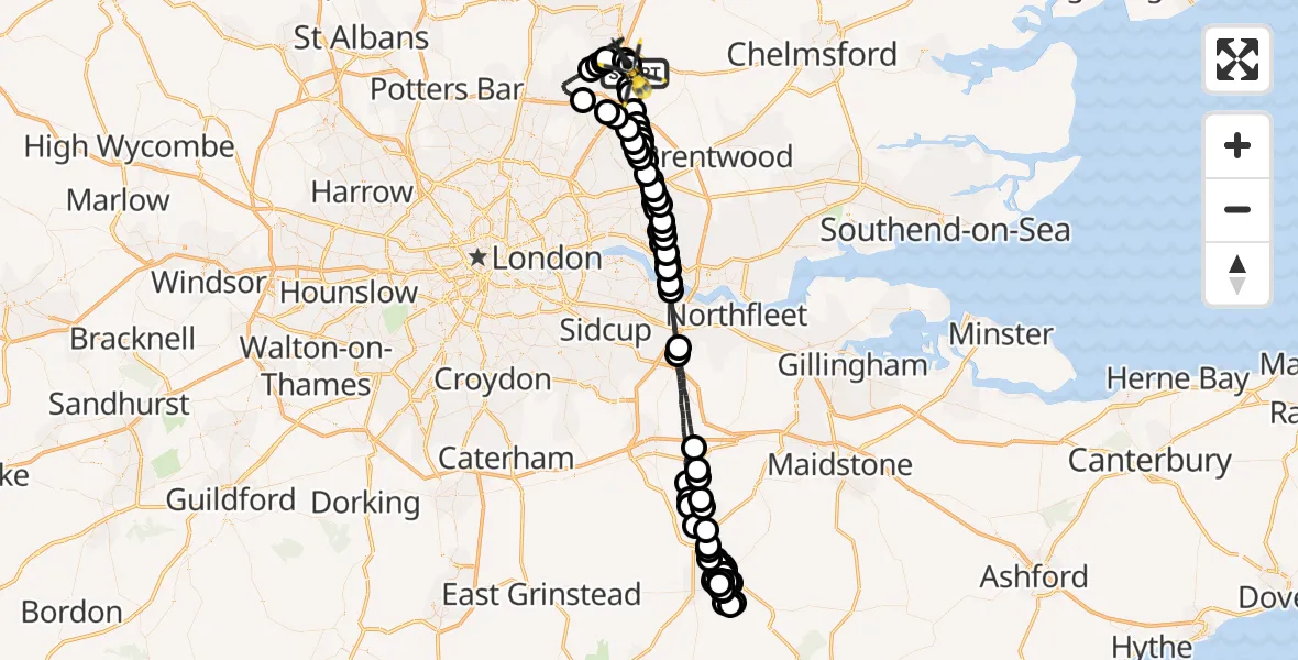 Flight route Police Helicopter North Weald Airfield - North Weald Bassett, 02 August 2026, 21:02