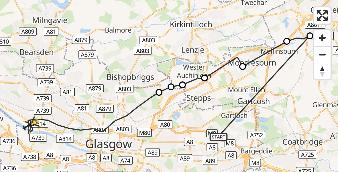 Flight route Police Helicopter Glasgow - Glasgow, 02 August 2026, 21:27
