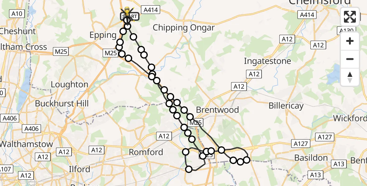 Flight route Police Helicopter North Weald Airfield - North Weald Airfield, 02 August 2026, 22:53