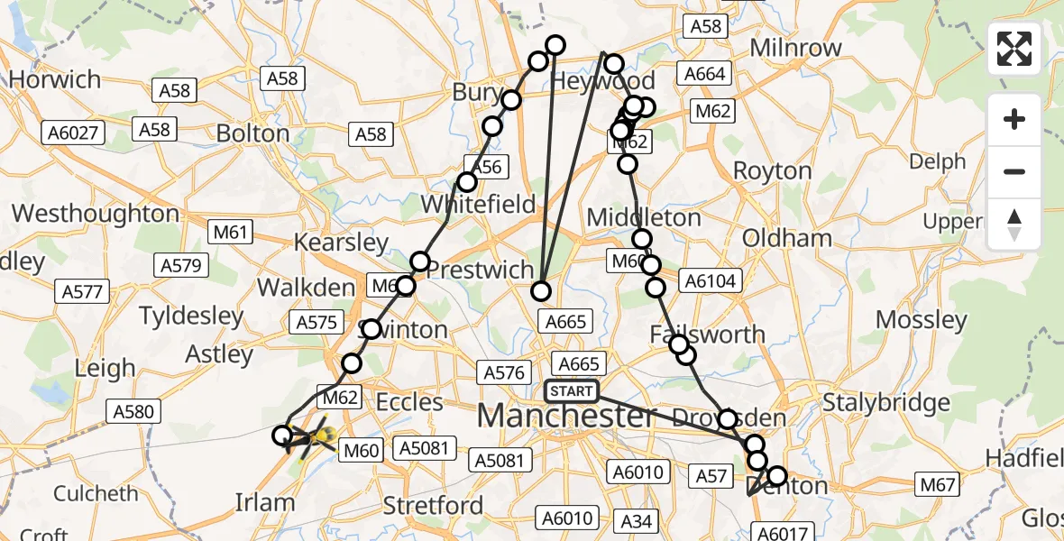 Flight route Police Helicopter Strangeways - Manchester Barton Aerodrome, 03 August 2026, 00:32