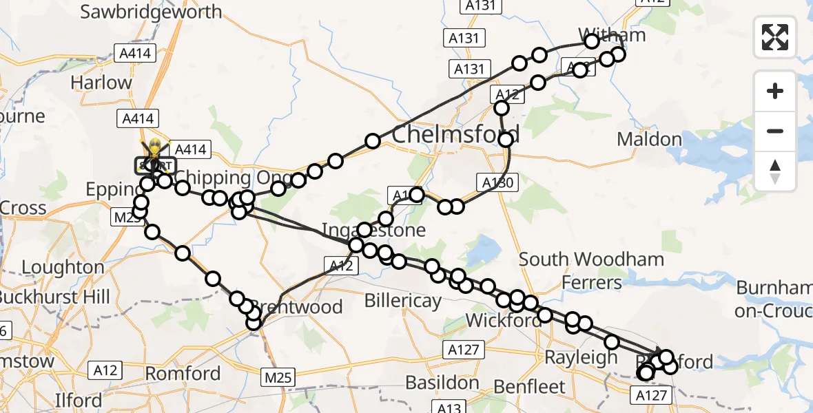 Flight route Police Helicopter North Weald Airfield - North Weald Airfield, 03 August 2026, 01:08