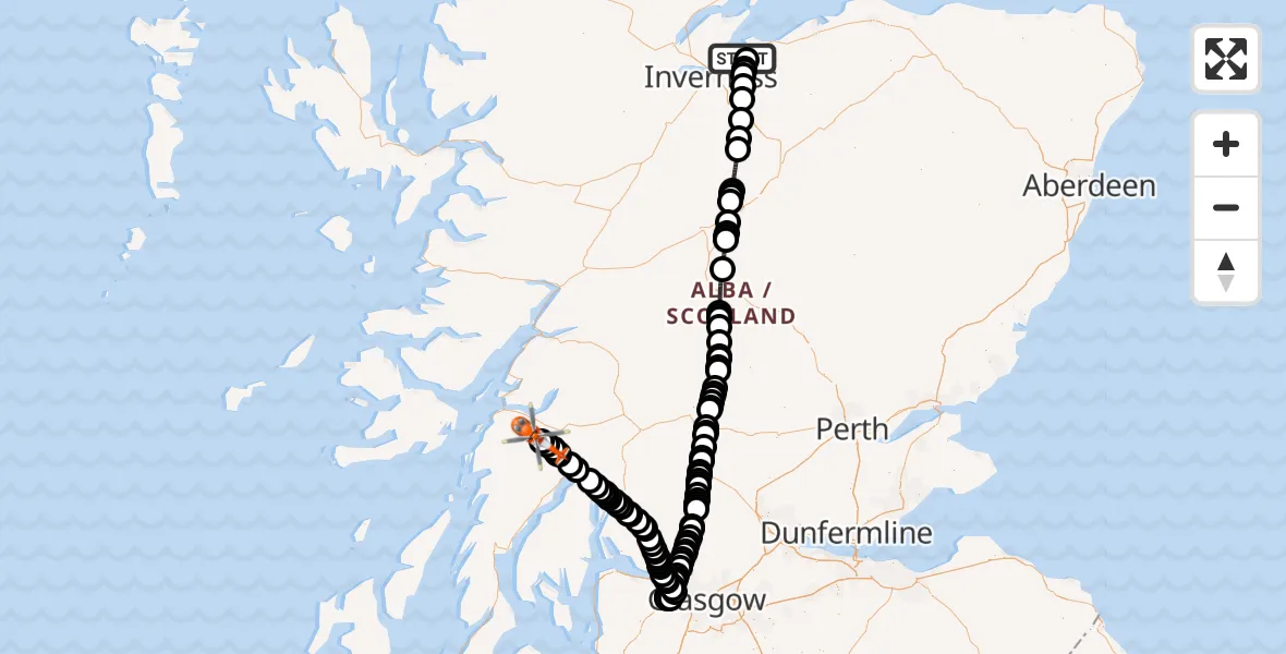 Flight route Coastguard Helicopter Inverness Airport - Achmacraobh, 03 August 2026, 01:35