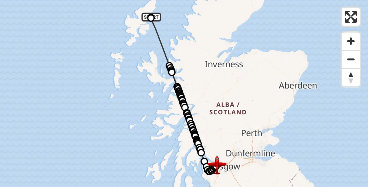 Flight route Air Ambulance Aircraft Stornoway Airport - Glasgow Airport, 03 August 2026, 02:49