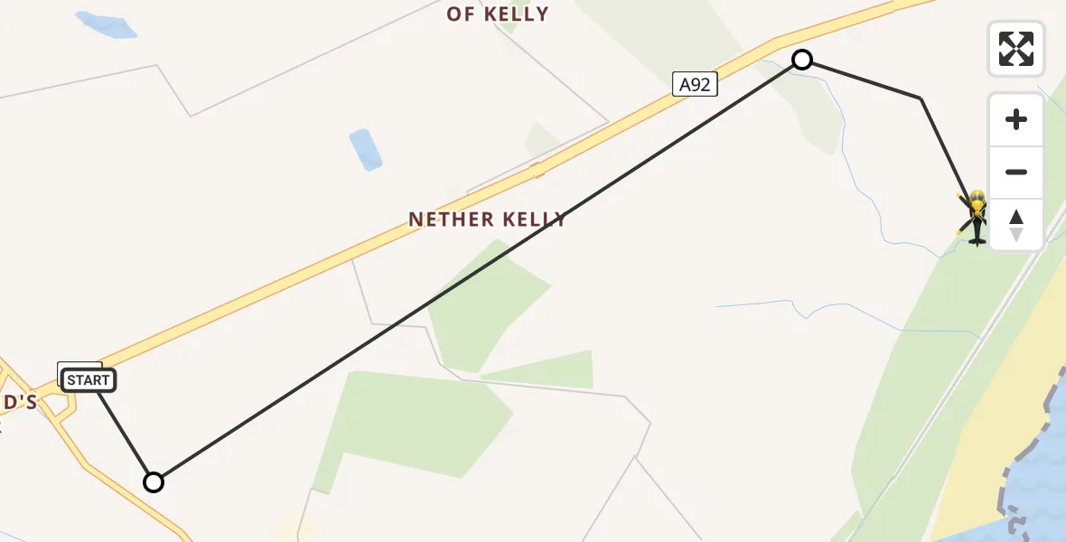 Flight route Police Helicopter Nether Kelly - Arbirlot, 03 August 2026, 03:03