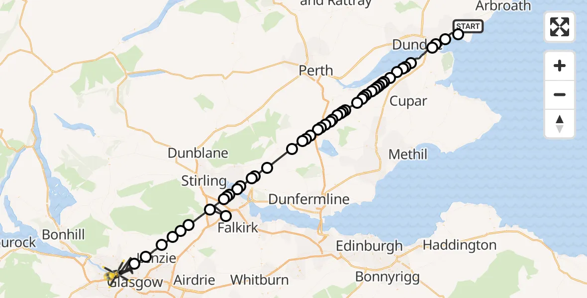 Flight route Police Helicopter Barry - Glasgow, 03 August 2026, 03:27
