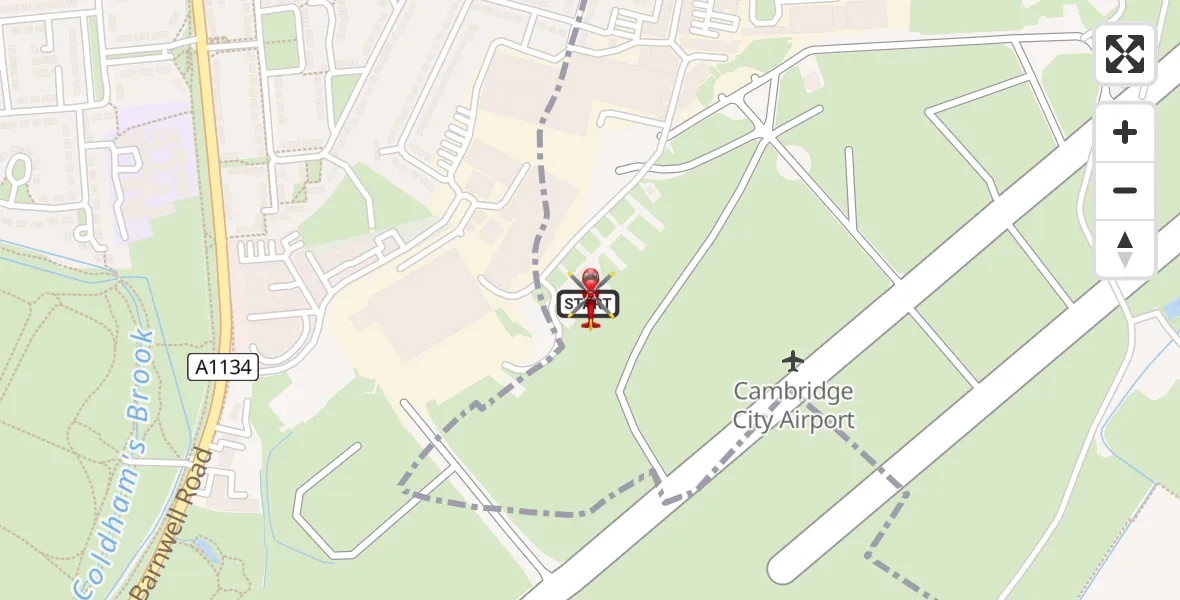 Flight route Air Ambulance Helicopter Cambridge City Airport - Cambridge City Airport, 03 August 2026, 06:44