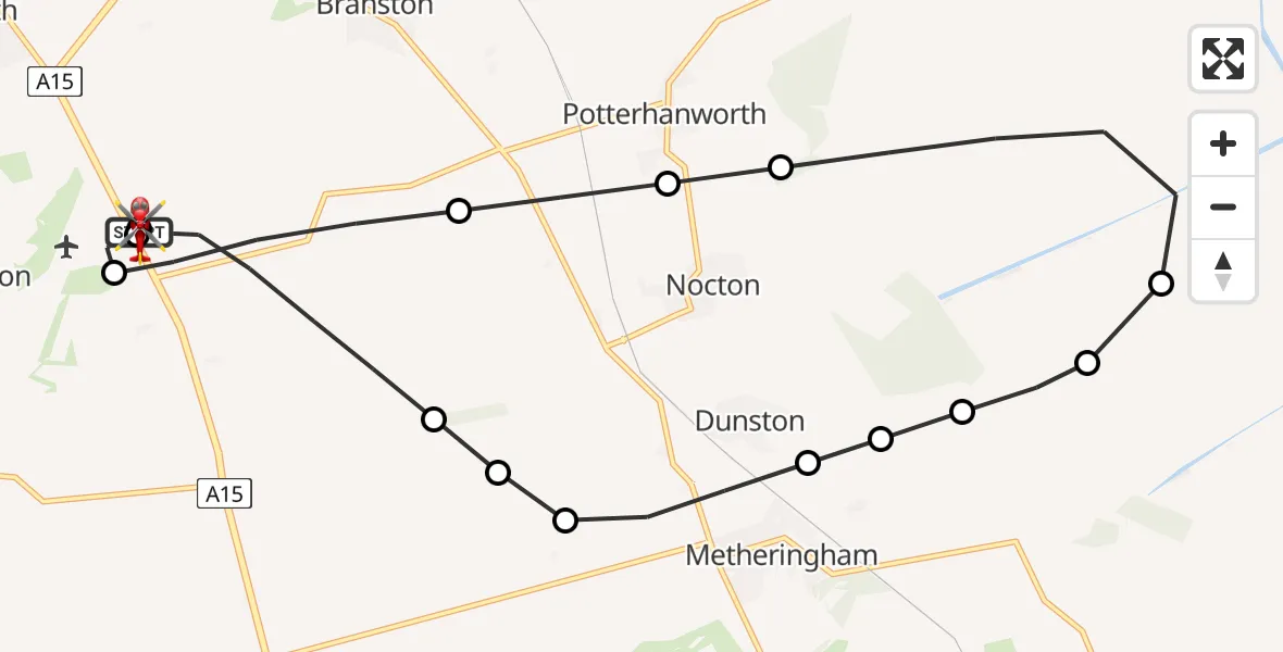 Flight route Air Ambulance Helicopter RAF Waddington - North Kesteven, 03 August 2026, 06:52