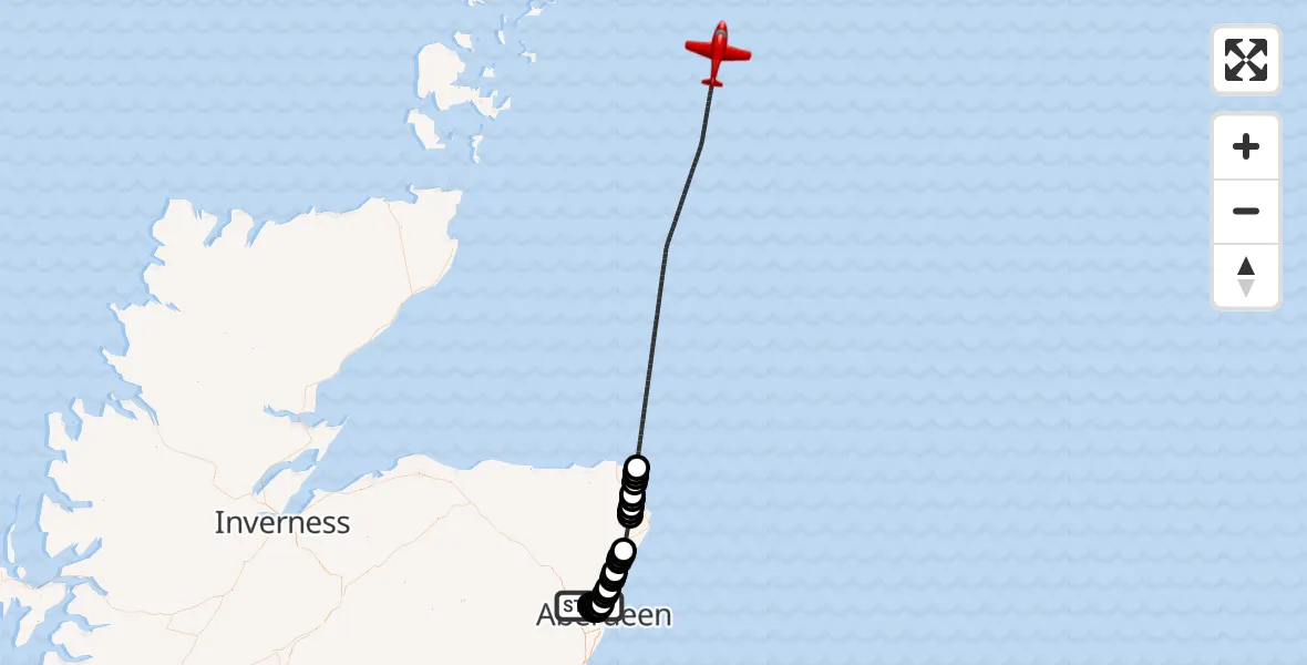 Flight route Air Ambulance Aircraft Aberdeen International Airport - North Sea, 03 August 2026, 07:50