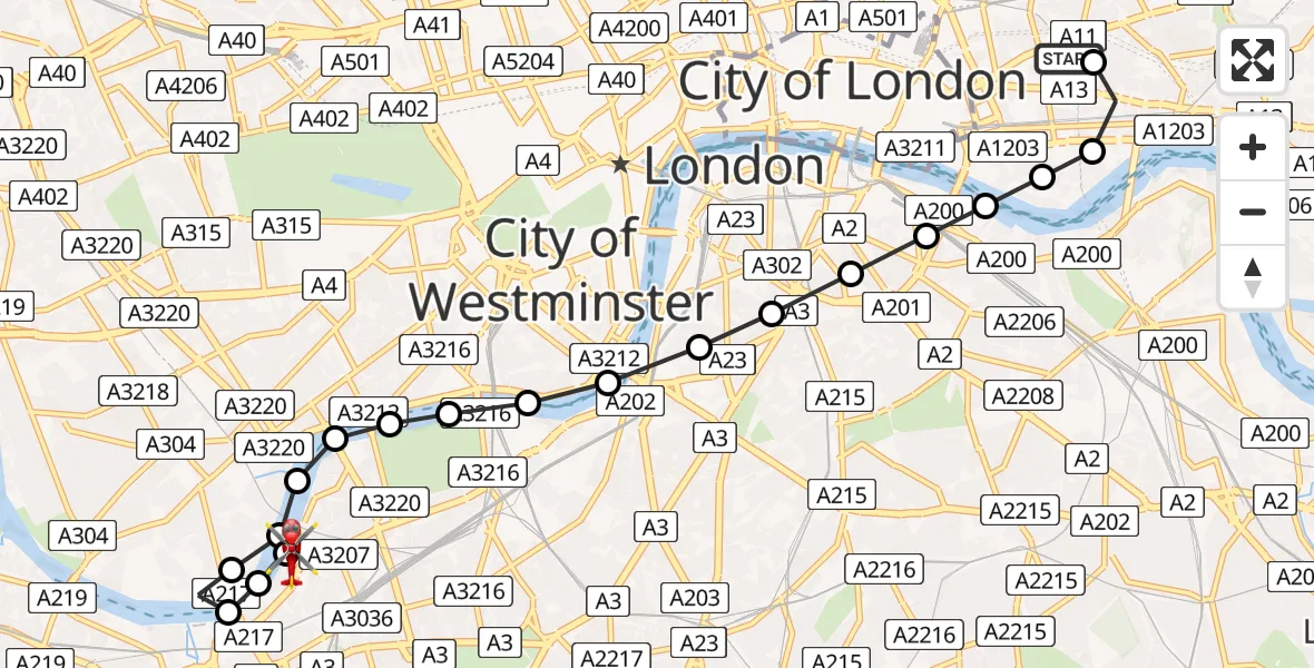 Flight route Air Ambulance Helicopter Royal London Hospital - London Heliport, 03 August 2026, 09:06