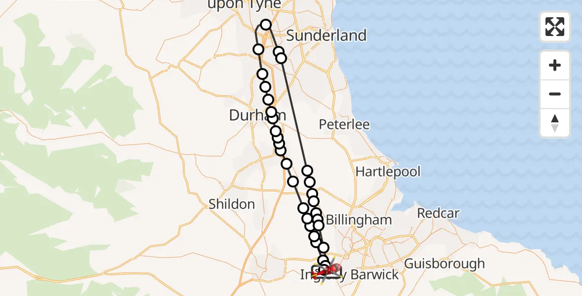 Flight route Air Ambulance Helicopter Egglescliffe - Egglescliffe, 03 August 2026, 10:03
