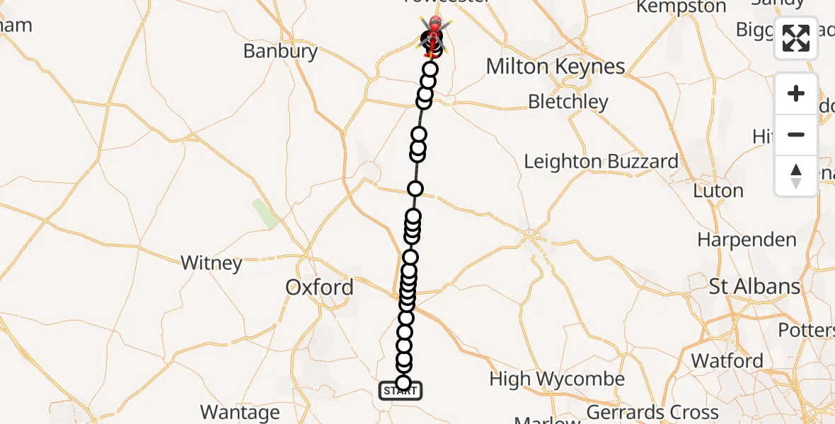 Flight route Air Ambulance Helicopter RAF Benson - Towcester, 03 August 2026, 10:24