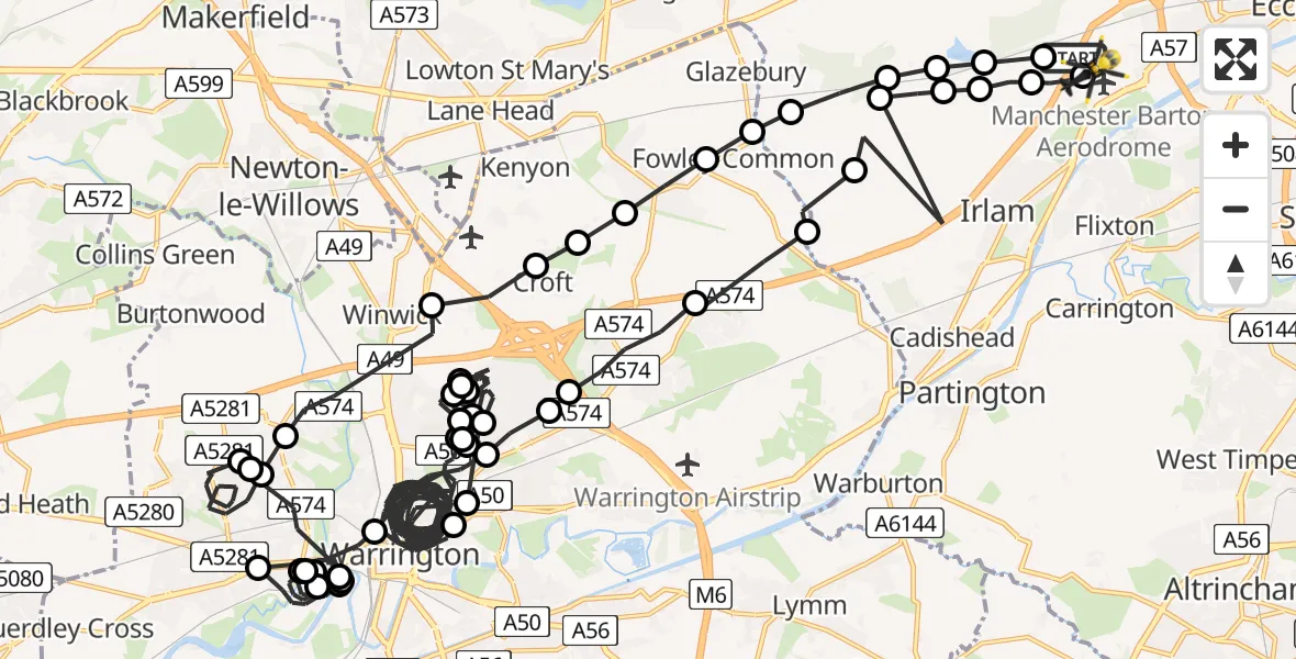 Flight route Police Helicopter Irlam - Worsley, 03 August 2026, 10:39