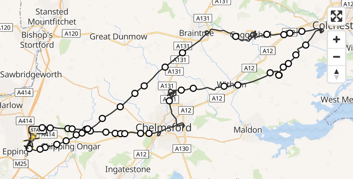 Flight route Police Helicopter North Weald Bassett - North Weald Airfield, 03 August 2026, 11:00