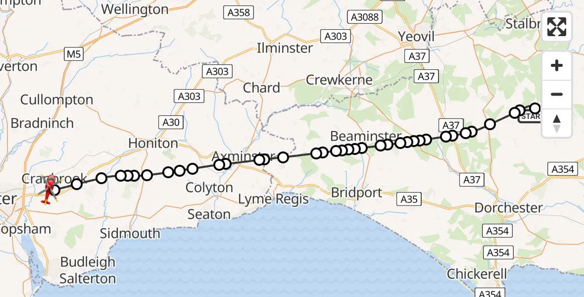 Flight route Air Ambulance Helicopter Plush - Exeter International Airport, 03 August 2026, 11:13