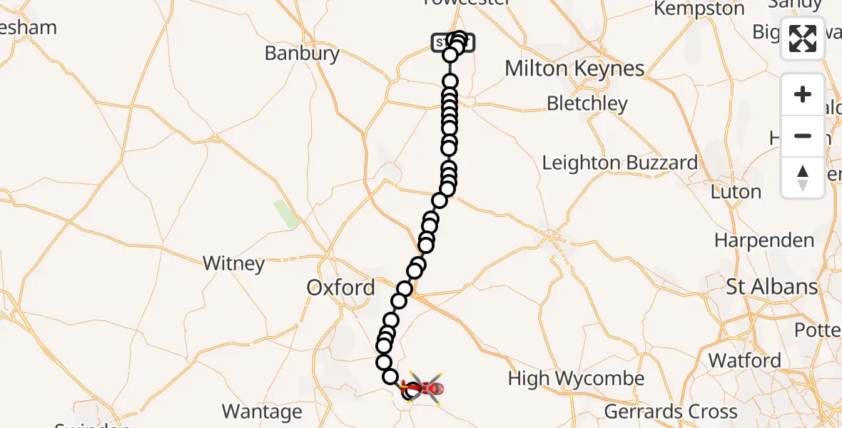 Flight route Air Ambulance Helicopter Lillingstone Dayrell with Luffield Abbey - RAF Benson, 03 August 2026, 11:31
