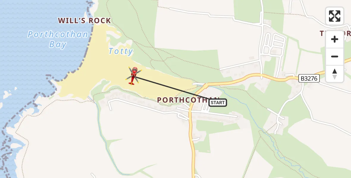 Flight route Air Ambulance Helicopter St. Eval - St. Merryn, 03 August 2026, 11:57