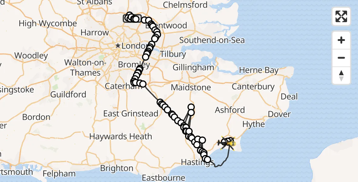 Flight route Police Helicopter Epping Forest - Folkestone and Hythe, 03 August 2026, 12:08