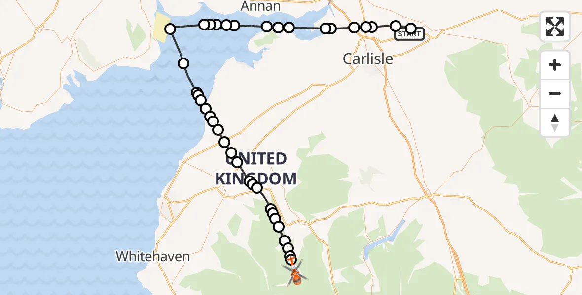 Flight route Coastguard Helicopter Carlisle Lake District Airport - Rosthwaite, 03 August 2026, 12:09