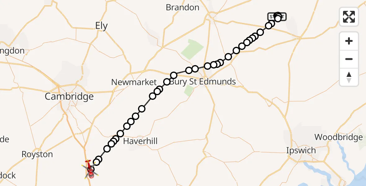Flight route Air Ambulance Helicopter Breckland - Wendens Ambo, 03 August 2026, 12:34