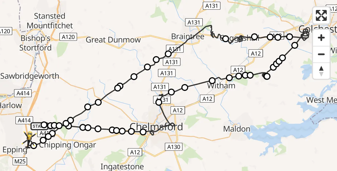 Flight route Police Helicopter North Weald Bassett - Coopersale, 03 August 2026, 12:51