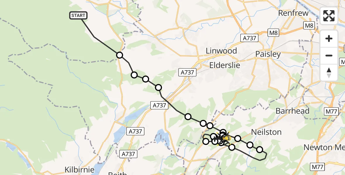 Flight route Police Helicopter Inverclyde - Uplawmoor, 03 August 2026, 12:53